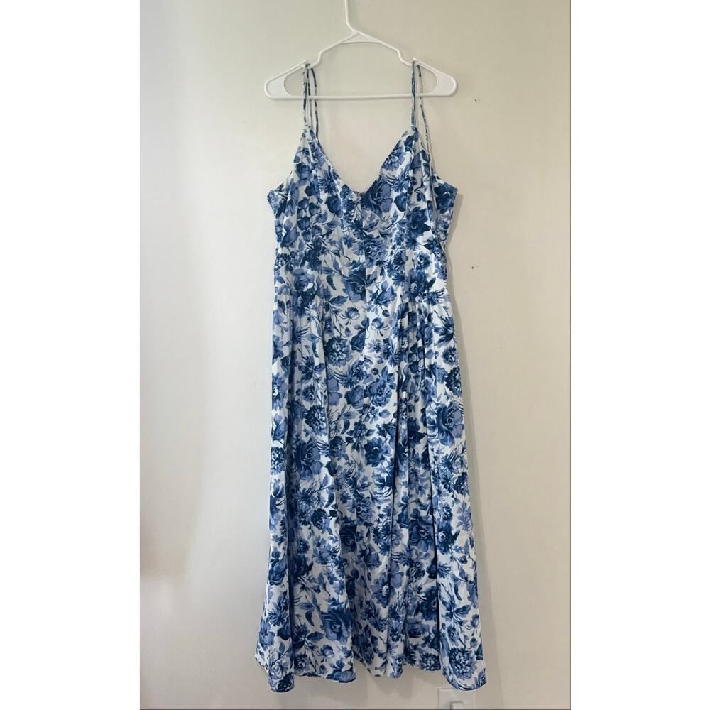 Abercrombie & Fitch Strappy Plunge Corset Maxi Blue White Floral Maxi Dress XL - Picture 2 of 7